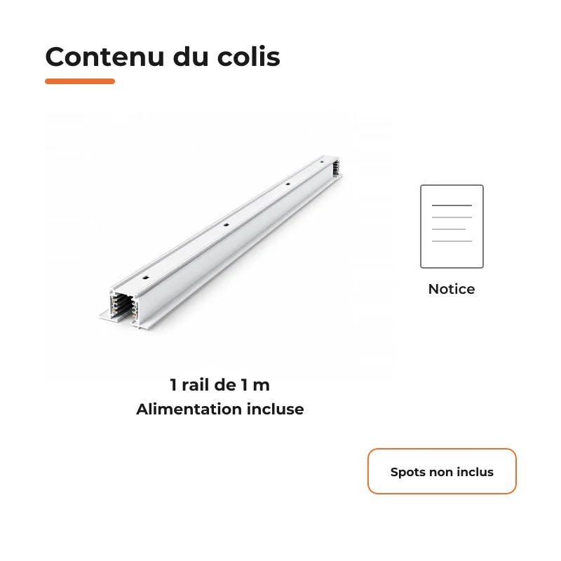 Rail Encastrable Triphasé 1m Blanc