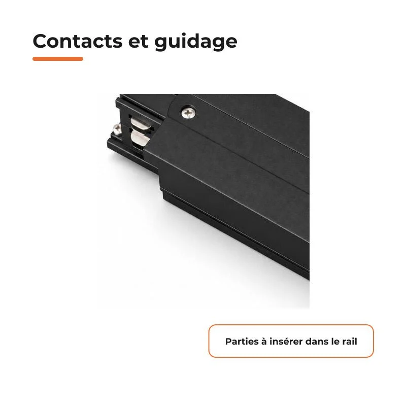 Connecteur Droit Rail Encastrable Triphasé Noir