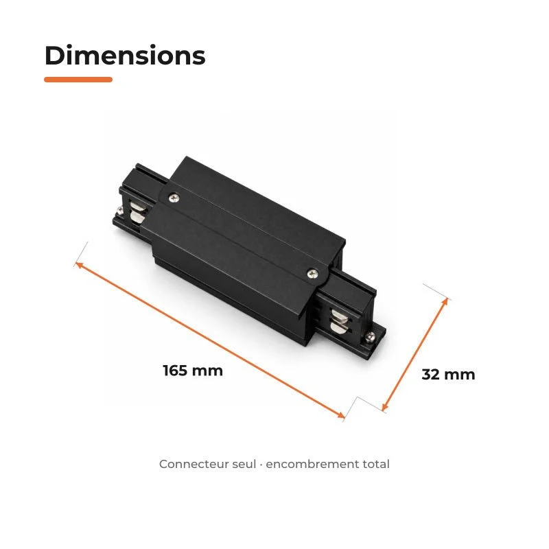 Connecteur Droit Rail Encastrable Triphasé Noir