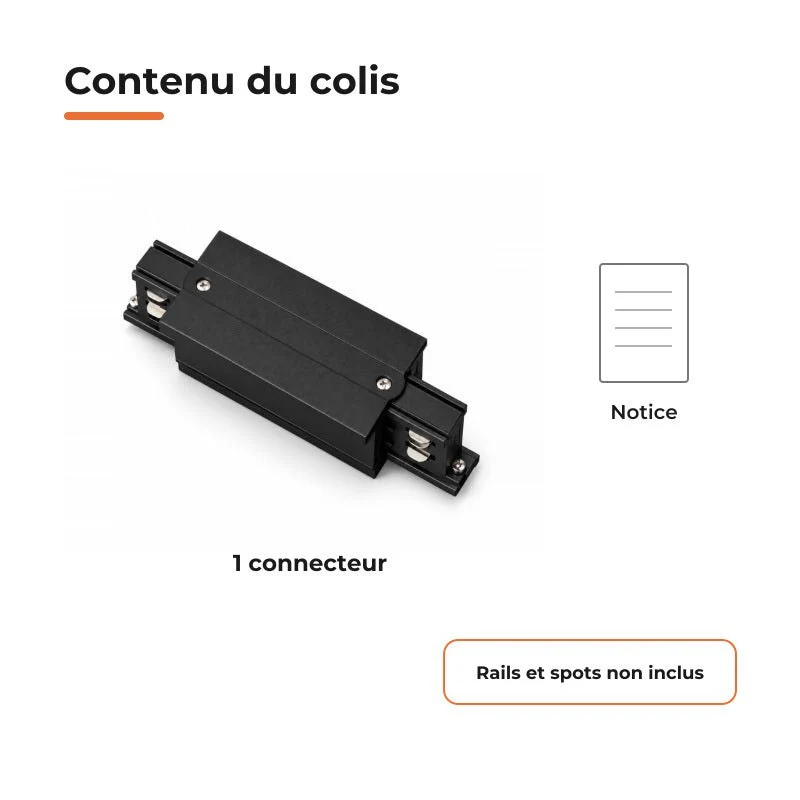 Connecteur Droit Rail Encastrable Triphasé Noir