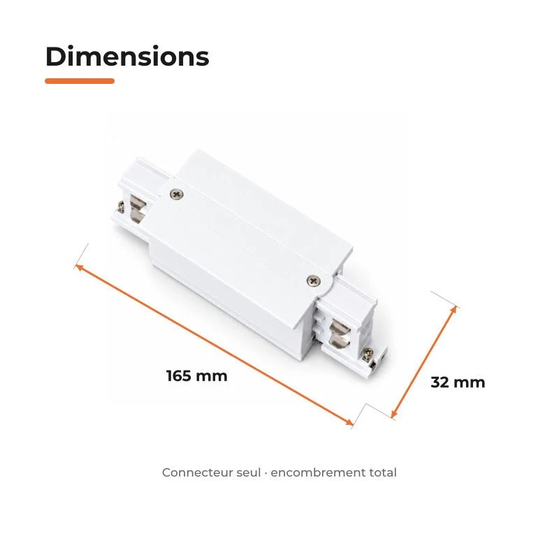 Connecteur Droit Rail Encastrable Triphasé Blanc