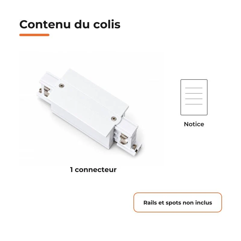 Connecteur Droit Rail Encastrable Triphasé Blanc