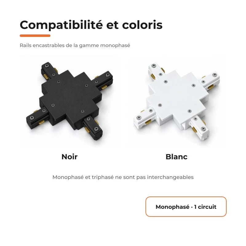 Connecteur X Rail Encastrable Monophasé Noir