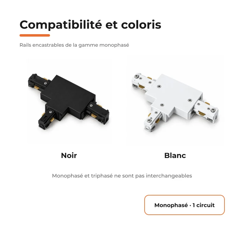 Connecteur T Rail Encastrable Monophasé Blanc