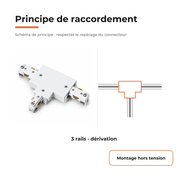 Connecteur T Rail Encastrable Monophasé Blanc