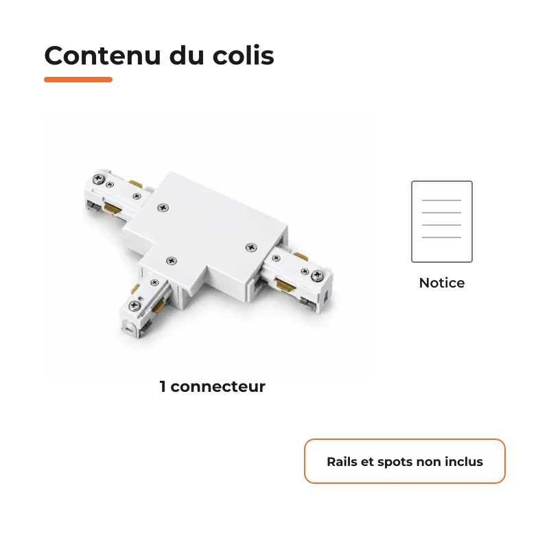 Connecteur T Rail Encastrable Monophasé Blanc