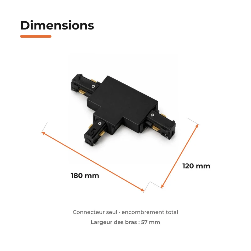 Connecteur T Rail Encastrable Monophasé Noir
