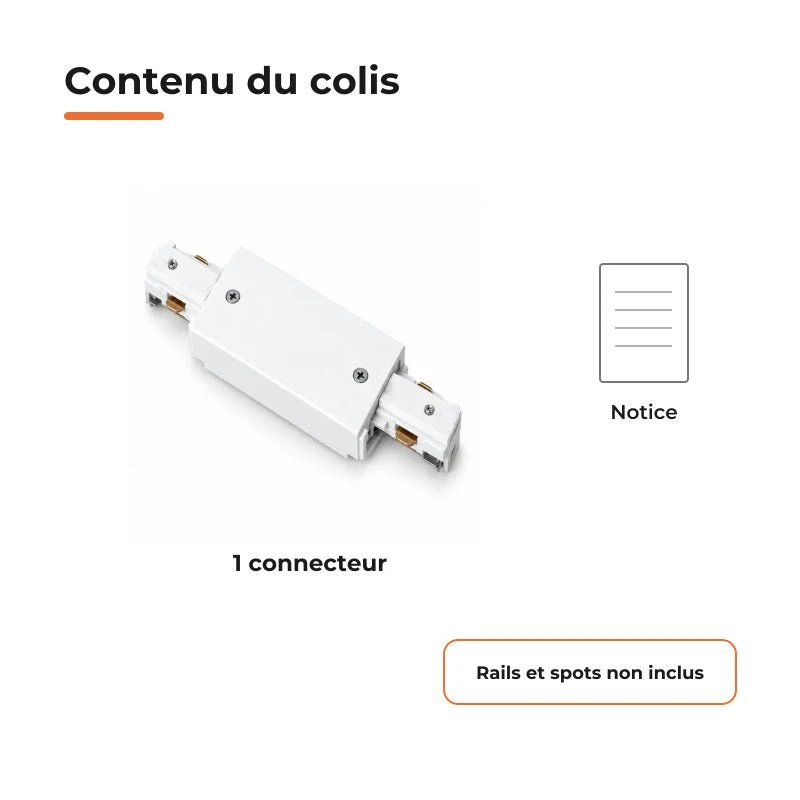 Connecteur Droit Rail Encastrable Monophasé Blanc