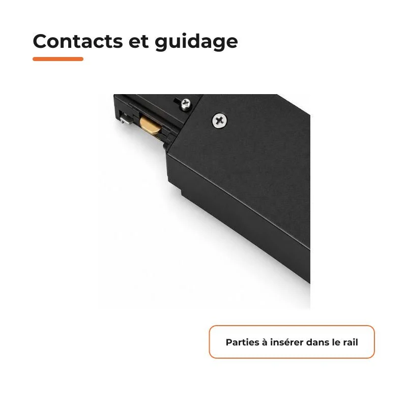 Connecteur Droit Rail Encastrable Monophasé Noir