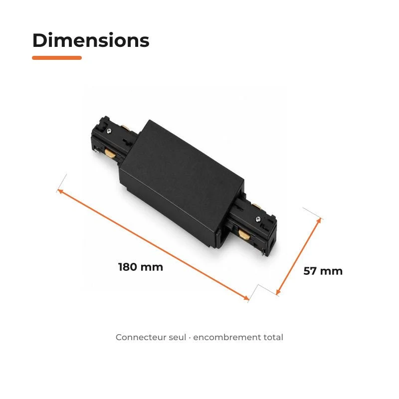 Connecteur Droit Rail Encastrable Monophasé Noir