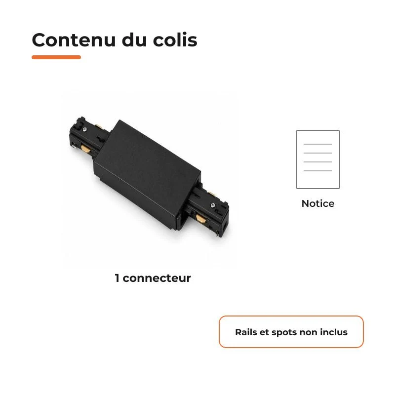 Connecteur Droit Rail Encastrable Monophasé Noir