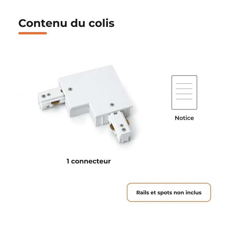 Connecteur L Rail Encastrable Monophasé Angle 90° Blanc