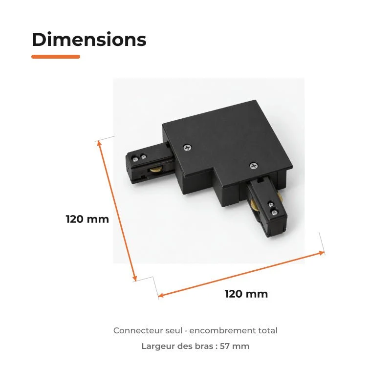 Connecteur L Rail Encastrable Monophasé Angle 90° Noir