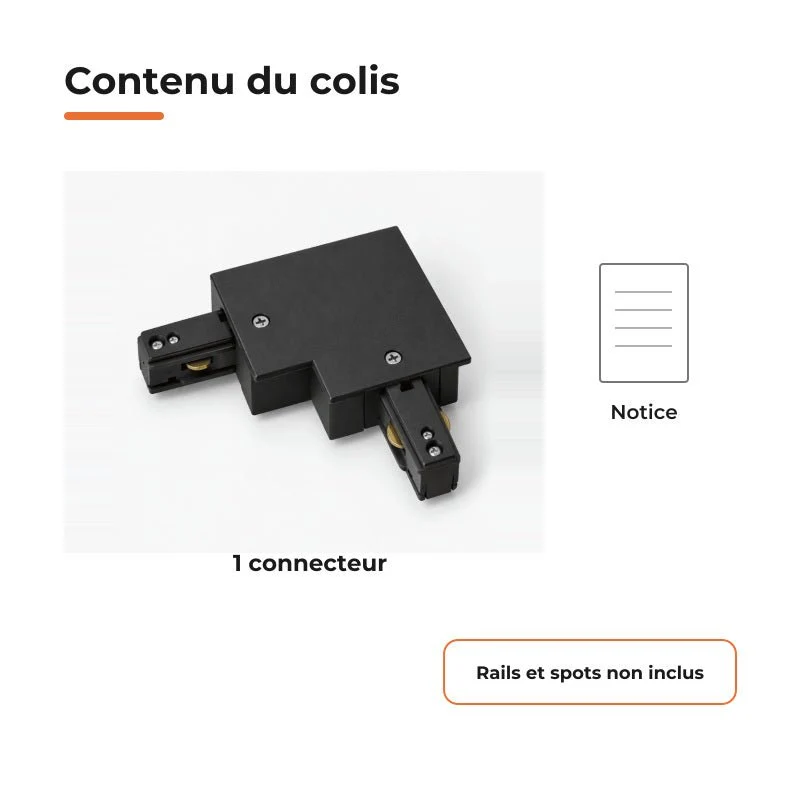 Connecteur L Rail Encastrable Monophasé Angle 90° Noir
