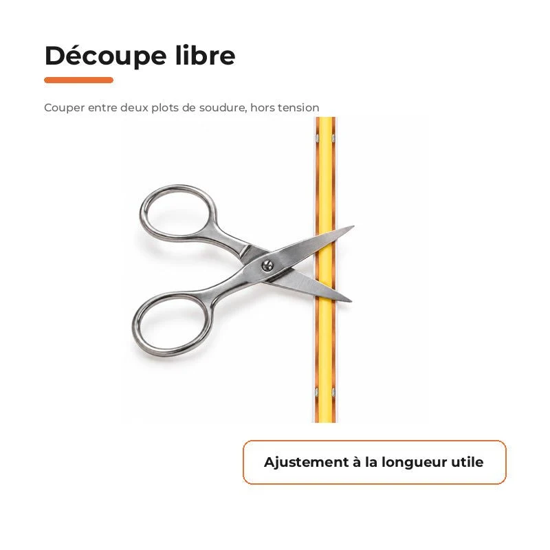 Ruban LED COB 5m Découpe Libre 12V 10W/m IP20 8mm 570lm/m