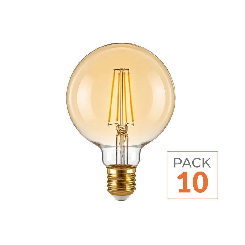 Ampoule LED Filament E27 8W Ambrée G95 - Pack de 10