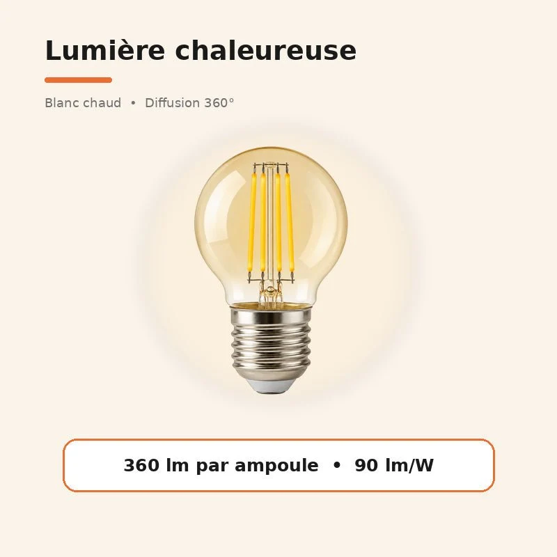 Ampoule LED Filament E27 4W Ambrée G45 - Pack de 10