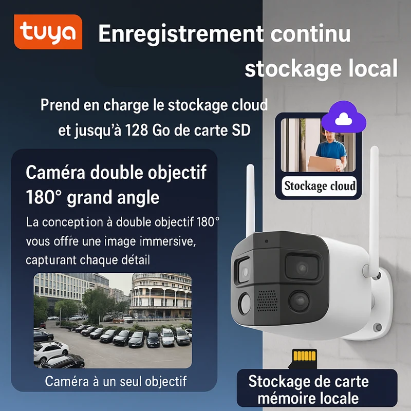 Caméra de surveillance extérieur Grand Angle 180° 4K (8MP) Tuya