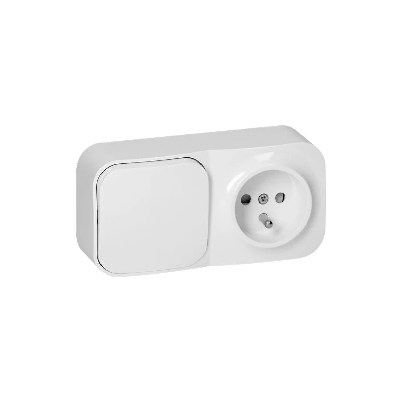 Prise avec Interrupteur 2P+T Saillie - Blanc