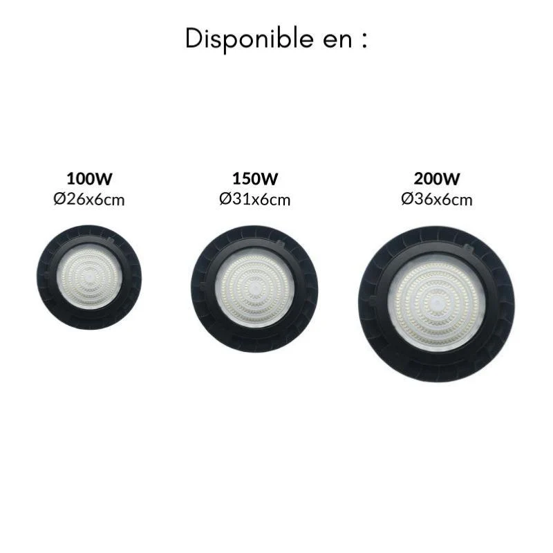 Suspension Industrielle LED HighBay UFO 100W IP65 90°
