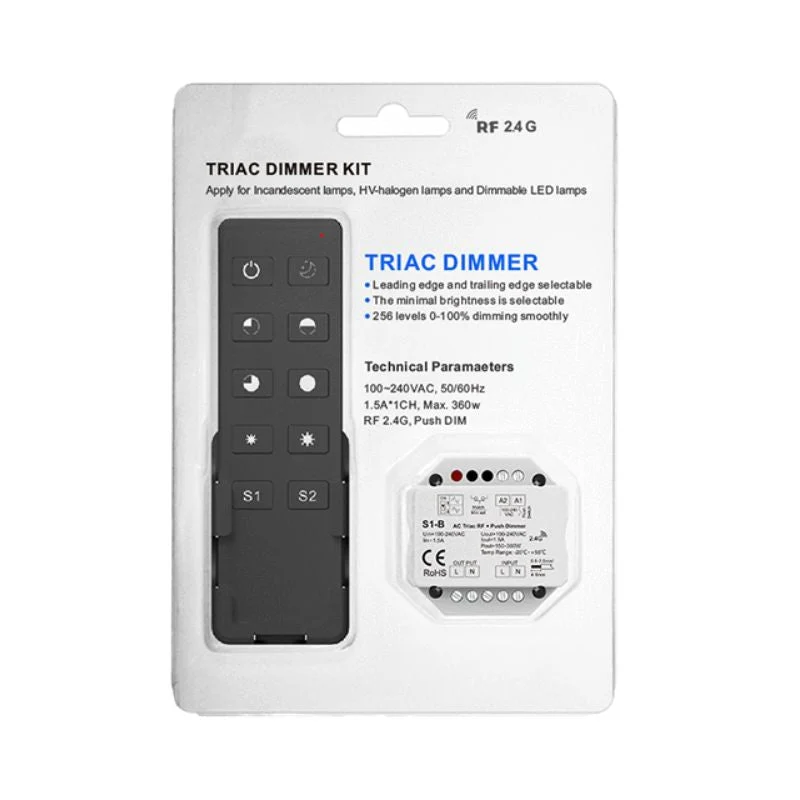 Kit Variateur LED 220V 360W TRIAC Dimmer + Push Dim avec Télécommande - Noir