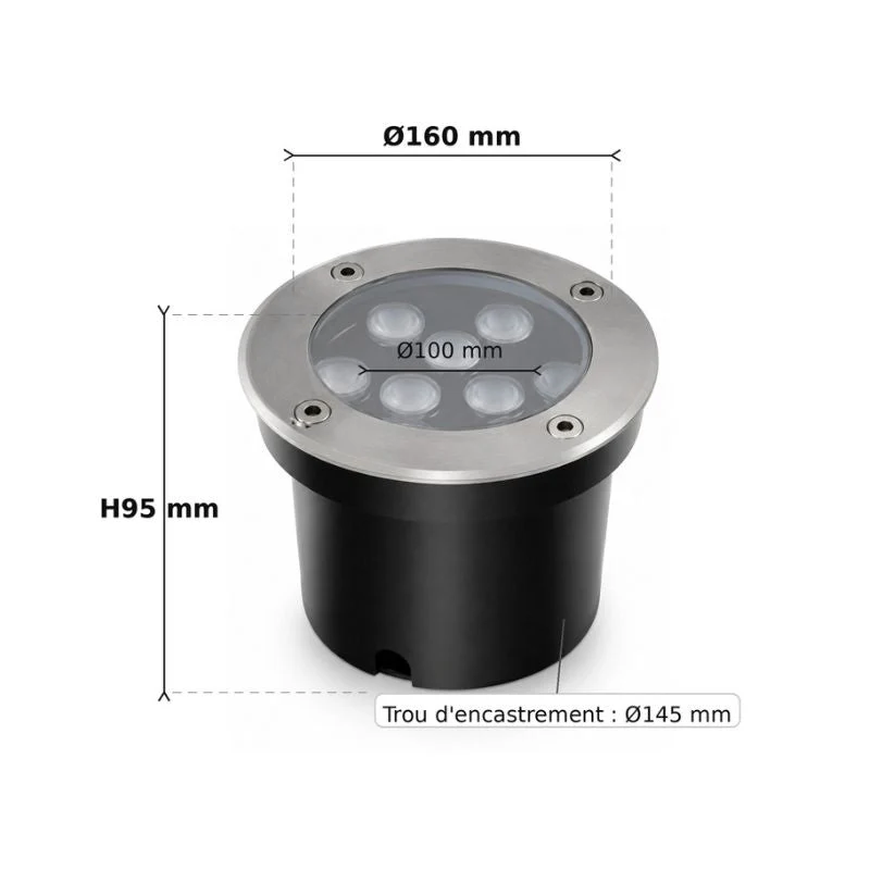 Spot LED Extérieur Encastrable IP67 24V Sol 9W 45°