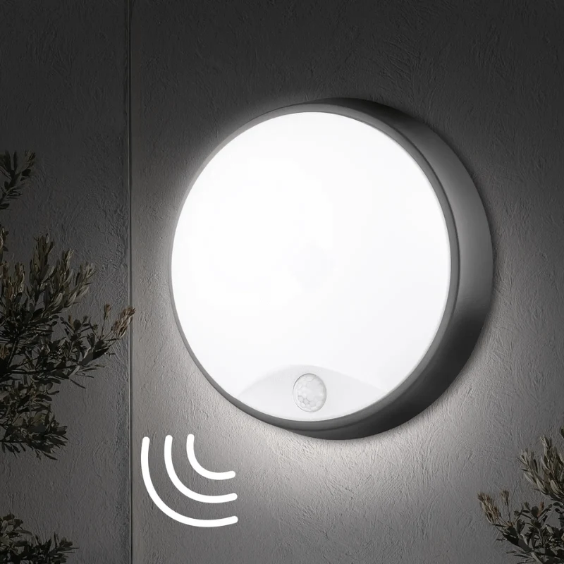 Hublot LED Extérieur Rond 10W IP54 Noir avec détecteur de mouvement - Pack de 10