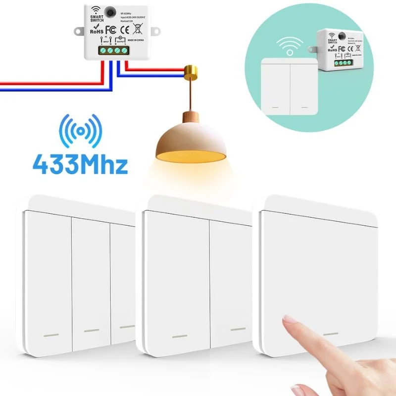 Interrupteur Mural sans Fil Bouton Double avec 2 Récepteurs 220V 10A