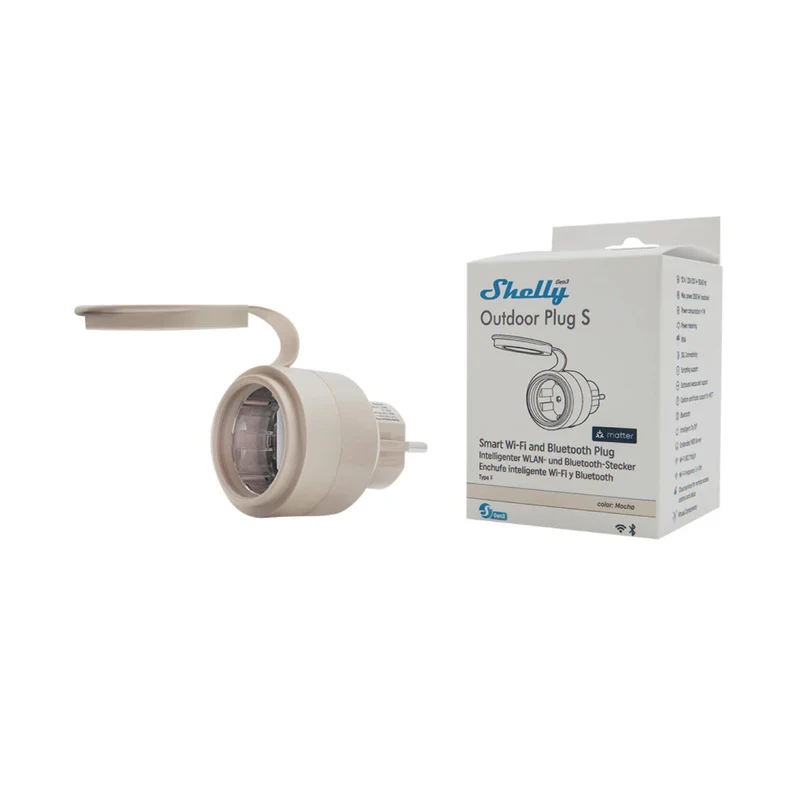 Shelly Tomada inteligente p/ exterior WiFi c/medidor de consumo compatível com Matter Beje - Shelly Outdoor Plug S Gen3