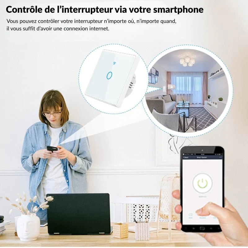 Interrupteur Mural Simple Connecté Wifi Tactile BLANC - Silumen Home
