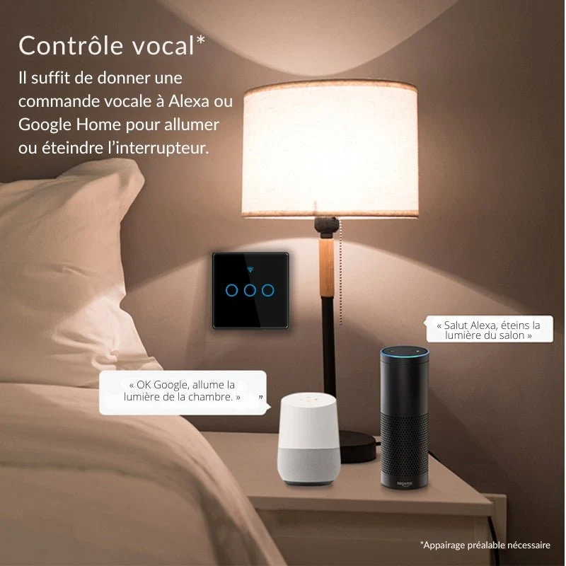 Interrupteur Mural Simple Connecté Wifi Tactile NOIR - Silumen Home