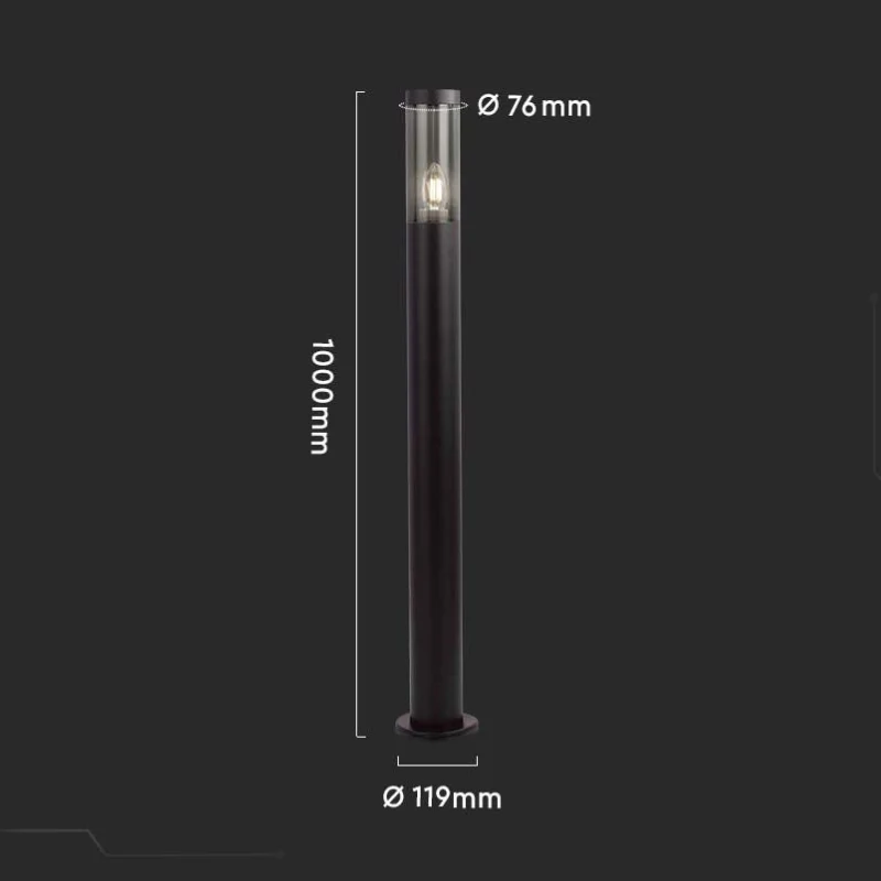 Borne de Jardin Noire IP44 100cm pour Ampoule E27