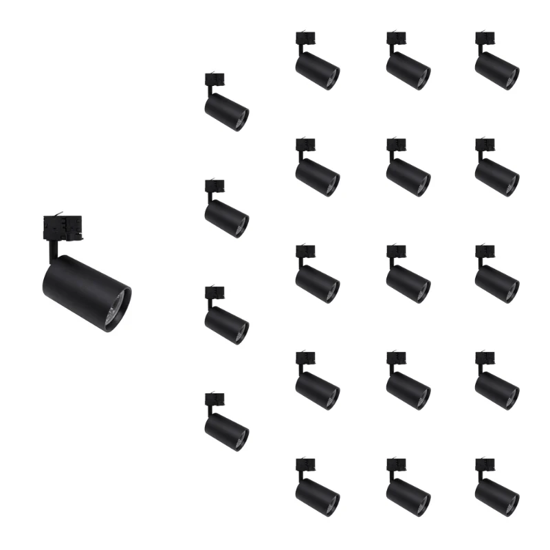 Spot LED sur Rail CCT Monophasé 30W 60° Noir - 3000K/4000K/6500K - Pack de 20