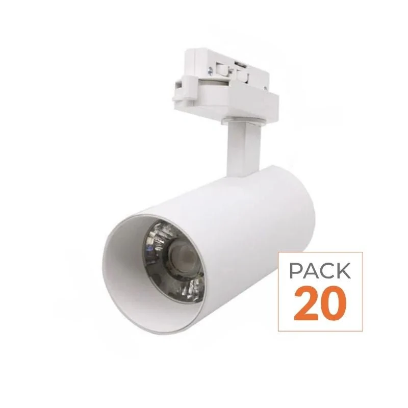 Spot LED sur Rail Monophasé CCT 20W 60° Blanc - 3000K/4000K/6500K - Pack de 20