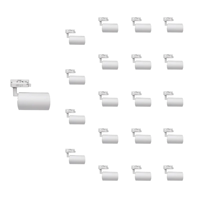 Spot LED sur Rail Triphasé CCT 30W 60° Blanc - 3000K/4000K/6500K - Pack de 20