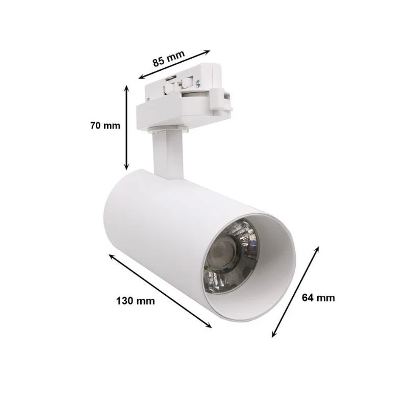 Spot LED sur Rail Triphasé CCT 20W 60° Blanc - 3000K/4000K/6500K - Pack de 20