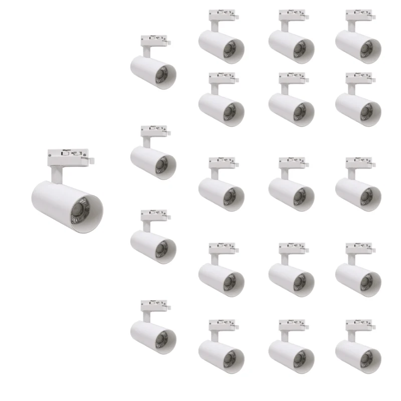 Spot LED sur Rail Triphasé CCT 20W 60° Blanc - 3000K/4000K/6500K - Pack de 20