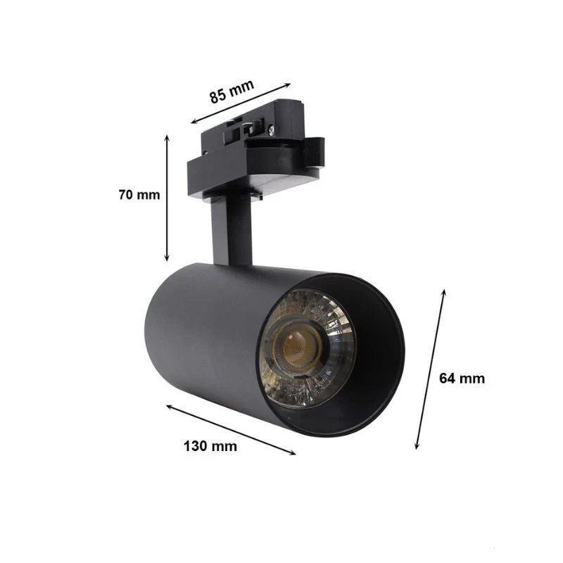 Spot LED sur Rail Triphasé CCT 20W 60° Noir - 3000K/4000K/6500K - Pack de 20