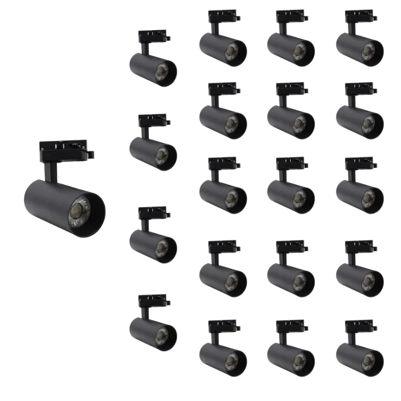Spot LED sur Rail Triphasé CCT 20W 60° Noir - 3000K/4000K/6500K - Pack de 20