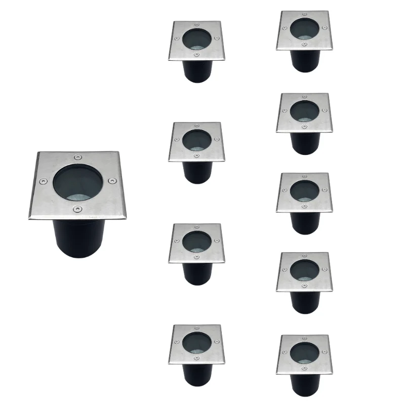 Spot LED Extérieur Encastrable Carré pour Ampoule GU10 - Pack de 10