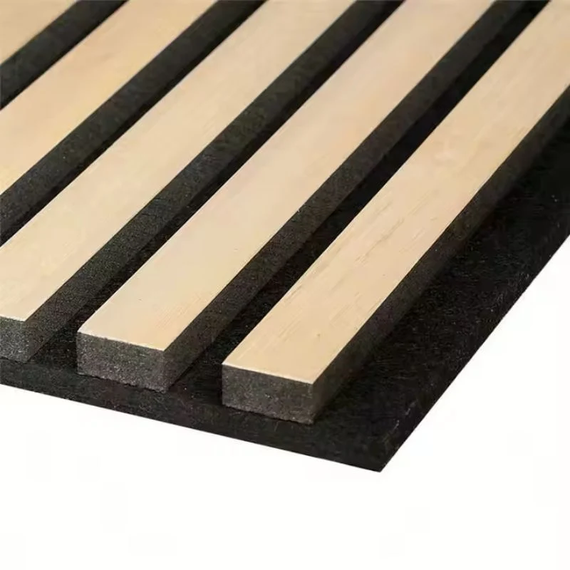 Lot de 8 Panneaux Acoustiques Muraux - Tasseaux Finition Chêne Blanc - Fond Noir - 240x60x2,2cm