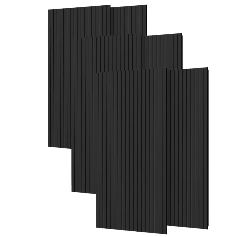 Lot de 6 Panneaux Acoustiques Muraux Bois 240x60x2,2cm - Couleur Noir avec Fond Noir