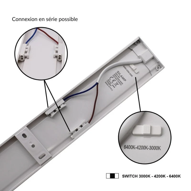 Réglette LED 120cm Noire 48W IP20 CCT - 3000K/4000K/6000K - Pack de 10