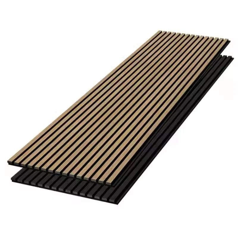 Lot de 2 Panneaux Acoustiques Muraux Bois 240x60x2,2cm - Finition Noyer - Fond Noir