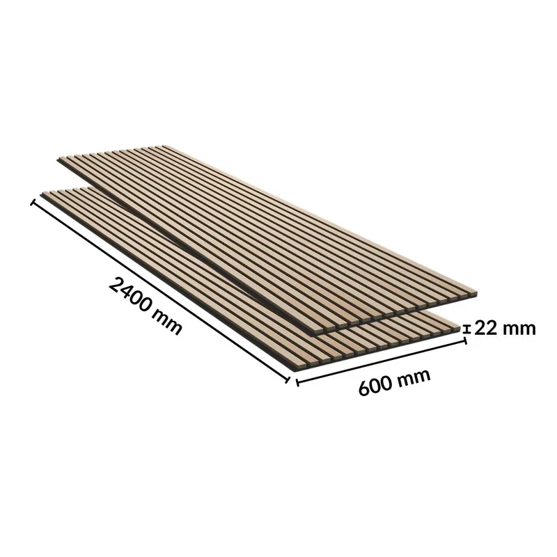 Lot de 2 Panneaux Acoustiques Muraux Bois 240x60x2,2cm - Chêne Blanc avec Fond Noir