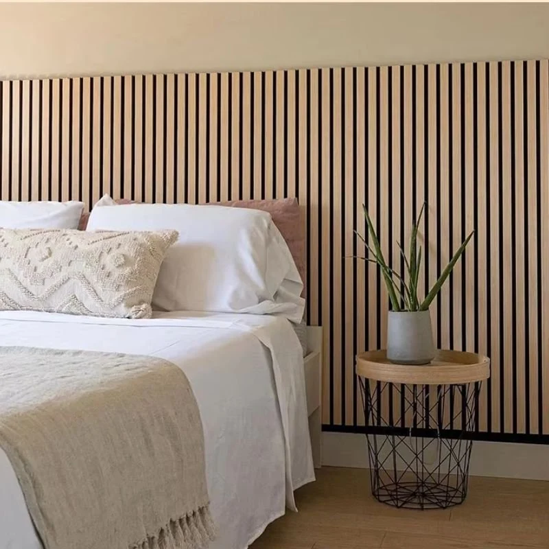 Lot de 2 Panneaux Acoustiques Muraux Bois 240x60x2,2cm - Chêne Blanc avec Fond Noir