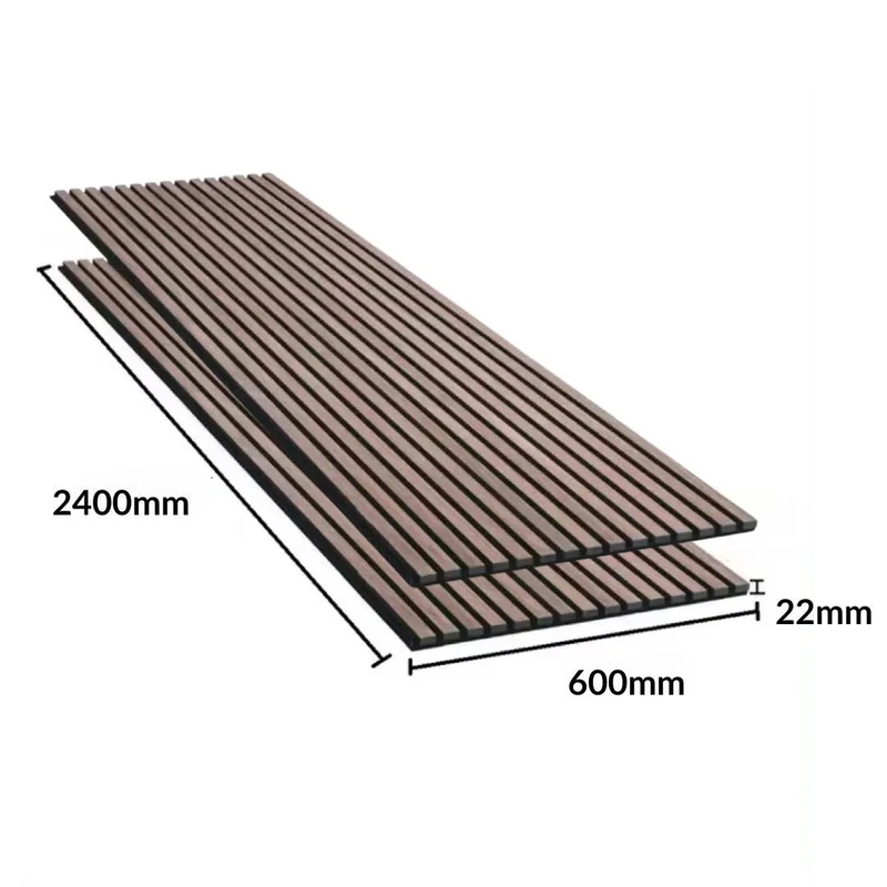Lot de 2 Panneaux Acoustiques Muraux Bois 240x60x2,2cm - Finition Noyer - Fond Noir