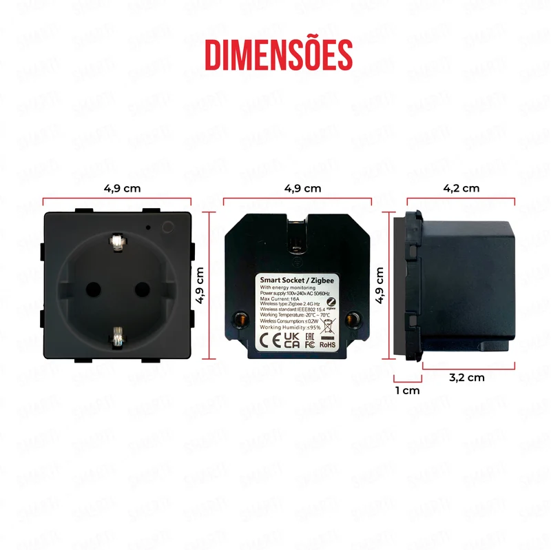 Smartify vPRO Módulo Tomada Inteligente Zigbee c/ Medidor de Energia Preto - SYPMTEZBPR