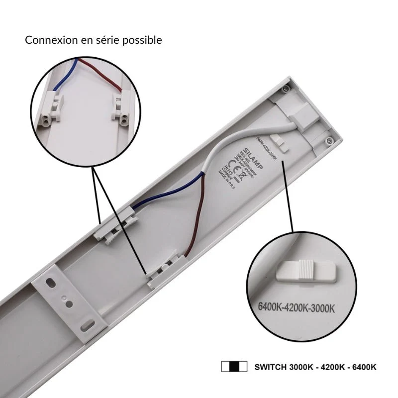 Réglette LED 120cm Noire 48W IP20 CCT - 3000K/4000K/6000K