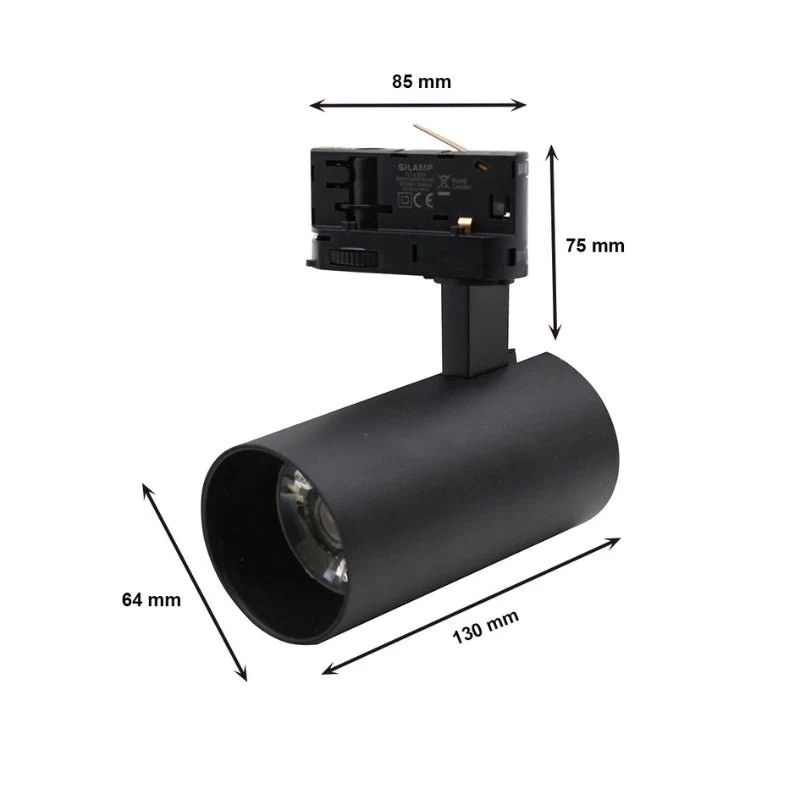 Spot LED sur Rail Triphasé CCT 20W 60° Noir - 3000K/4000K/6500K